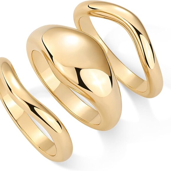 14K Gold Plated Stackable Rings Set for Women, Hypoallergenic, Size 7 - Picture 3 of 6
